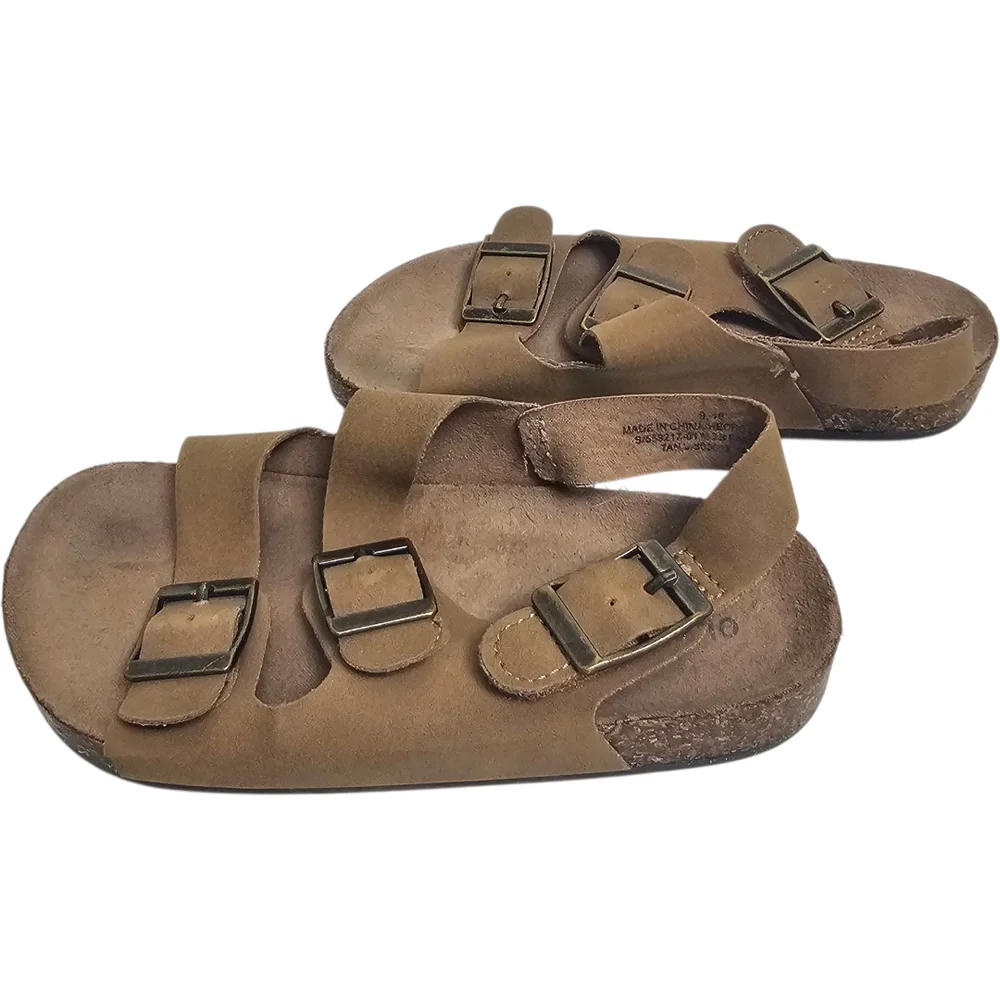 Old Navy Kids' Size 9 Tan Brown Triple Buckle Faux Leather Sandals